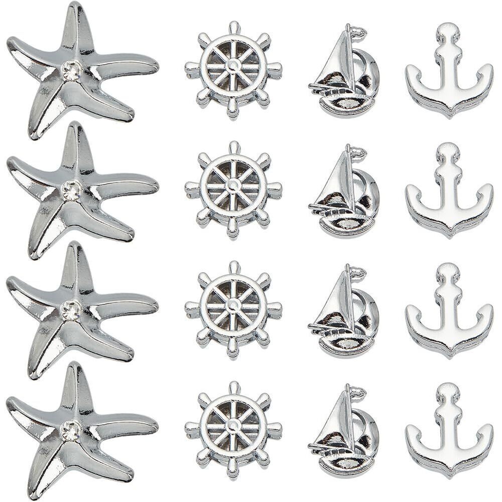 7854 1 Box 40Pcs 4 Styles Rhinestone Slide Charms Silver Ocean Charm Bulk